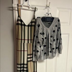 B. BOGO FREE. Plaid Dress and Gray Cardigan Set